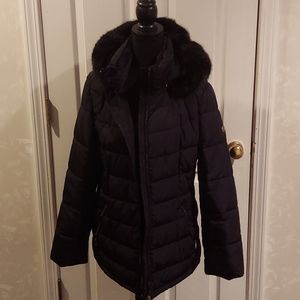 Calvin Klein Black Coat w/Fur Hood